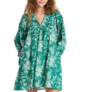 Mille Resort & Travel "Jade Paradise" Green & White Floral Print Cotton Dress